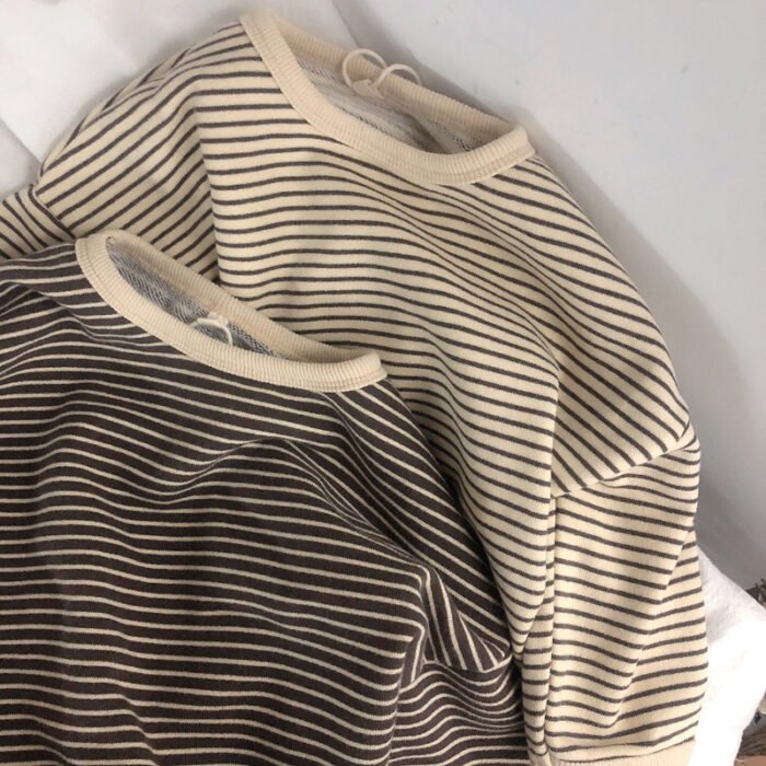 Boys And Girls T-Shirts With Striped Round Neck And Inner Bottoming Shirt Pullover Loose Loose - Image 2