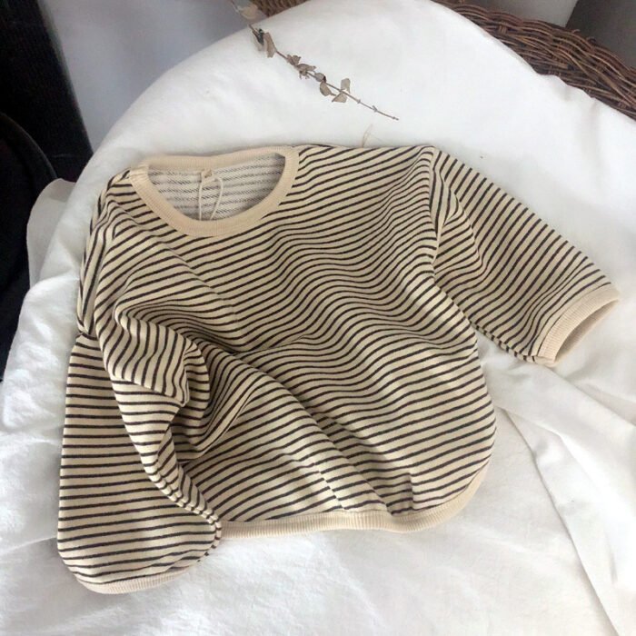 Boys And Girls T-Shirts With Striped Round Neck And Inner Bottoming Shirt Pullover Loose Loose - Image 3